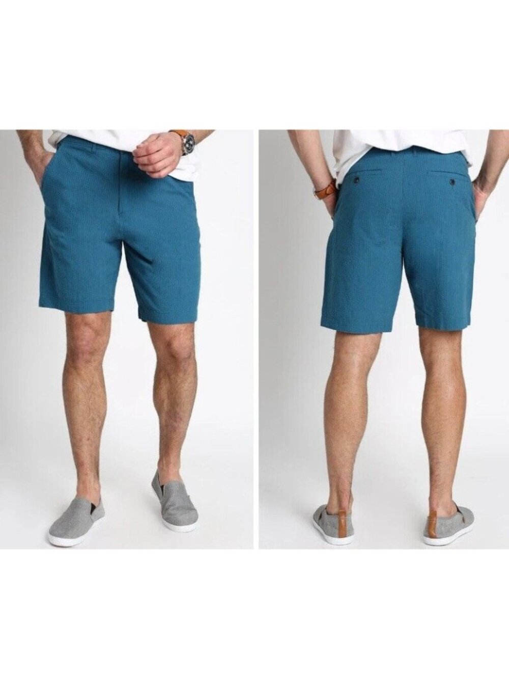 Jachs NY Slate Blue Seersucker Chino Shorts Mens SIZE 29 32" ACTUAL Cotton